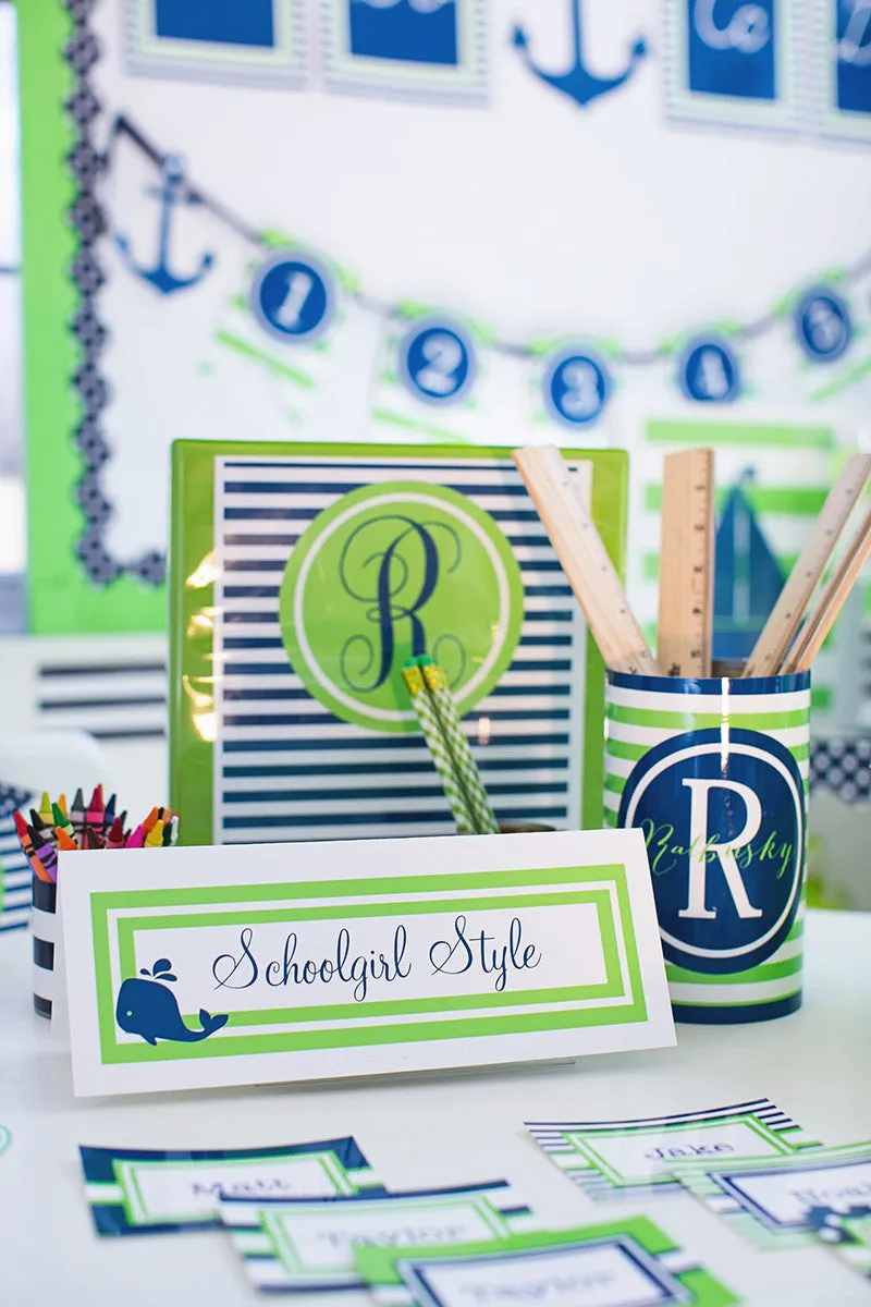 Binder Covers | Preppy Nautical Lime Green & Navy Blue | UPRINT | Schoolgirl Style