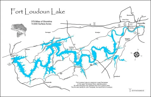 Fort Loudoun Lake, TN - Laser Cut Wood Map