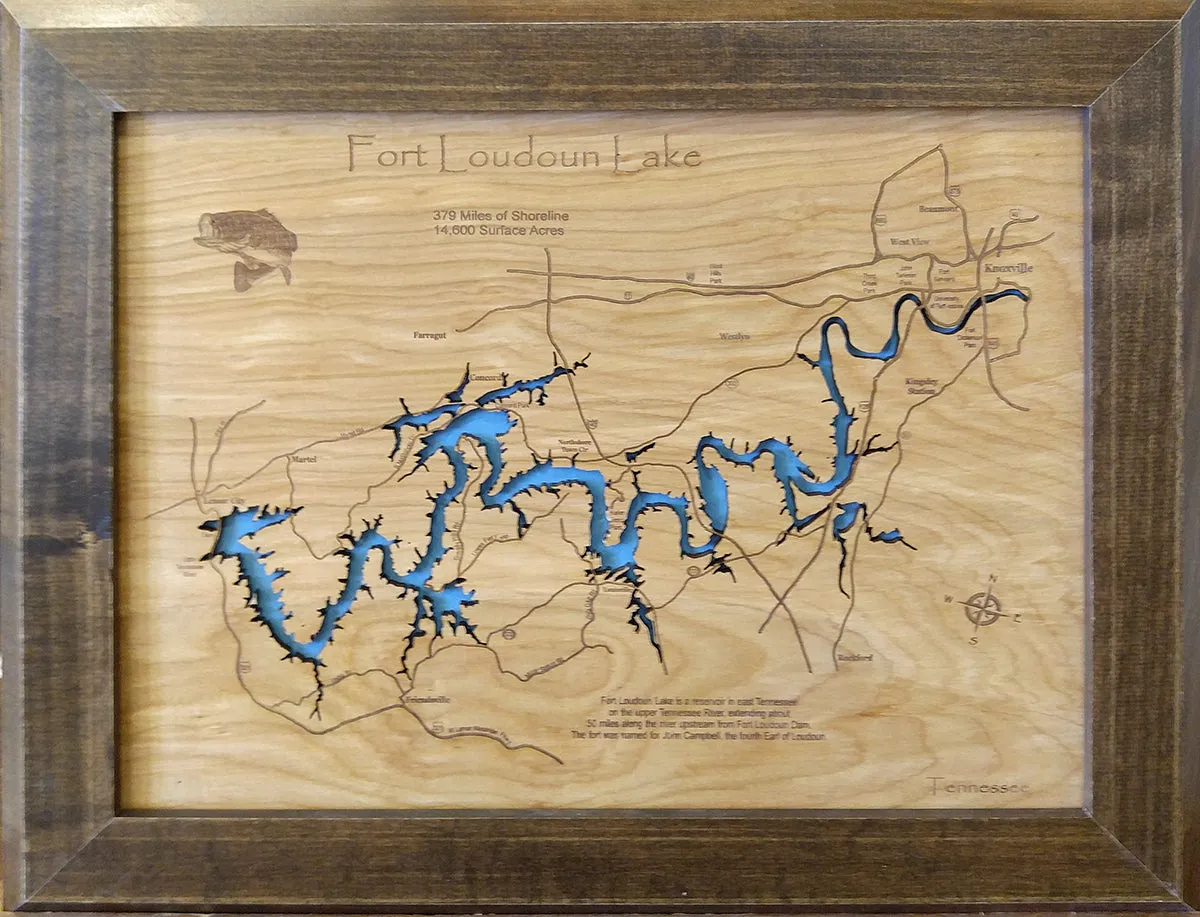 Fort Loudoun Lake, TN - Laser Cut Wood Map