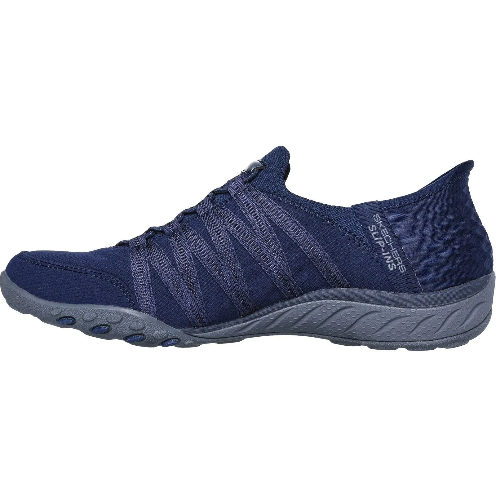 Women's Wide Fit Skechers 100593 Breathe Easy Roll With Me Sneakers - Navy