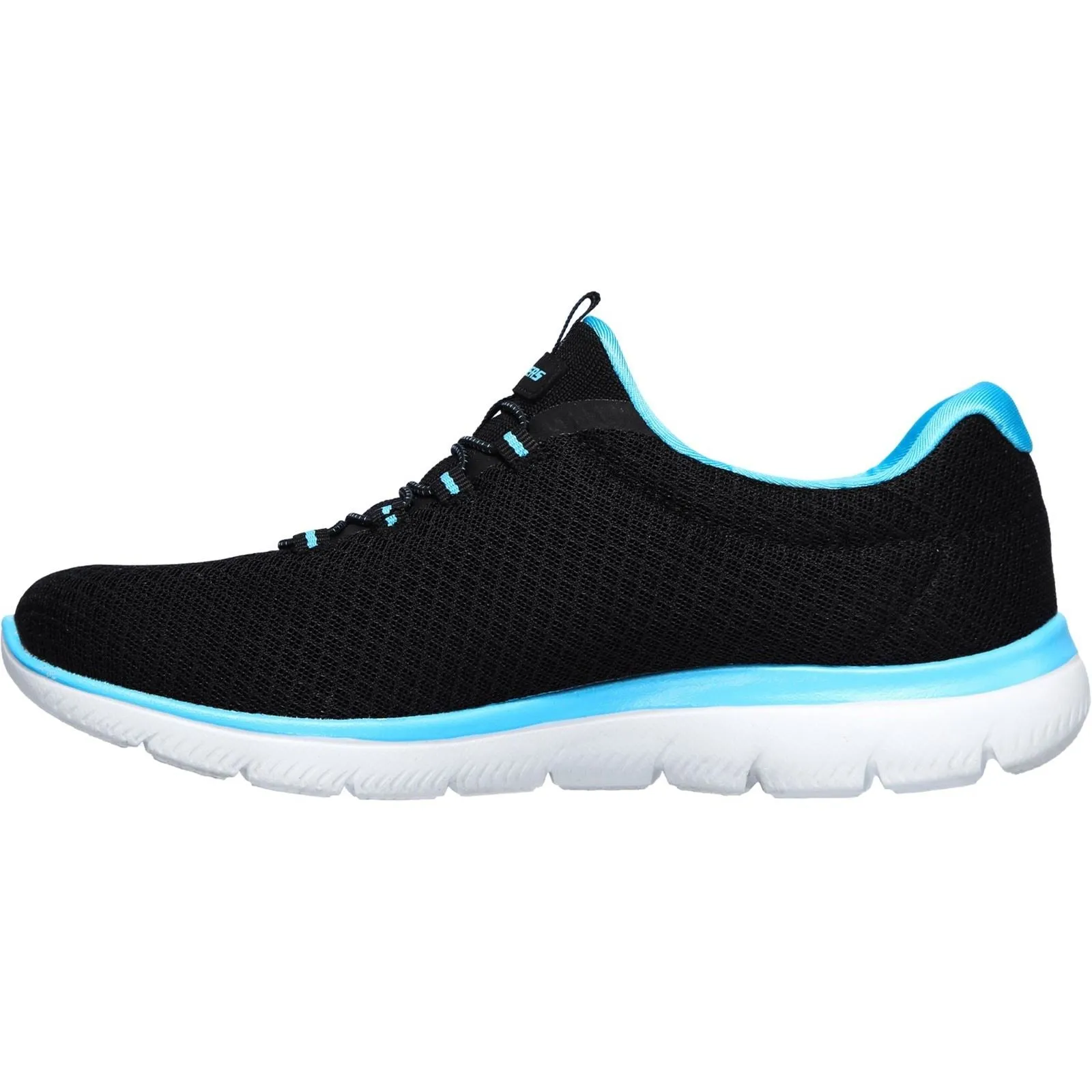 Women's Wide Fit Skechers 12980 Summits Slip On Sports Sneakers - Black/Turquoise